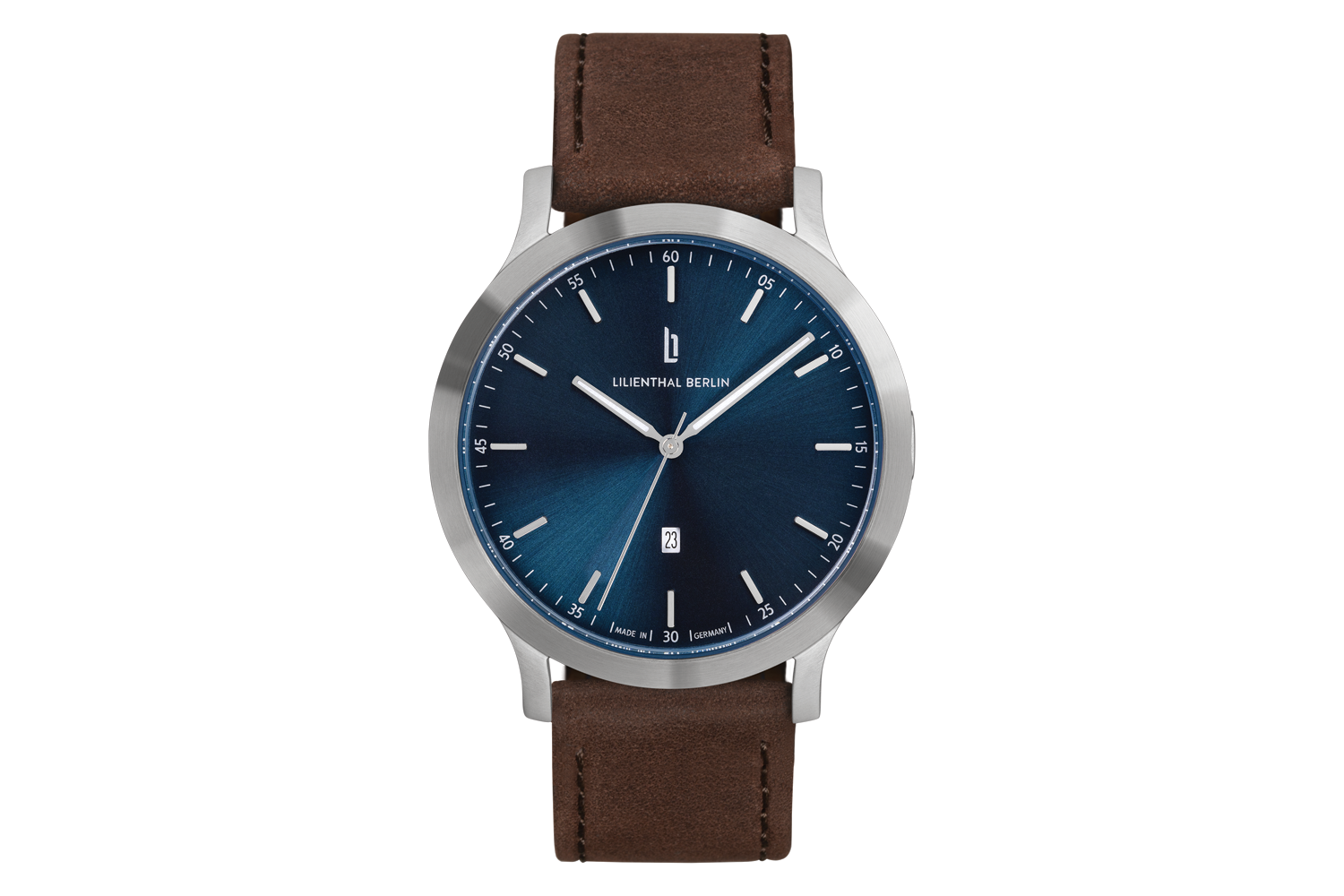 Lilienthal Berlin Herenhorloge Huxley II in Oceanic Teal – polshorloge van 316L chirurgisch staal met een kwartsuurwerk en saffiergehard mineraalglas – 40 mm, mesh armband zilver